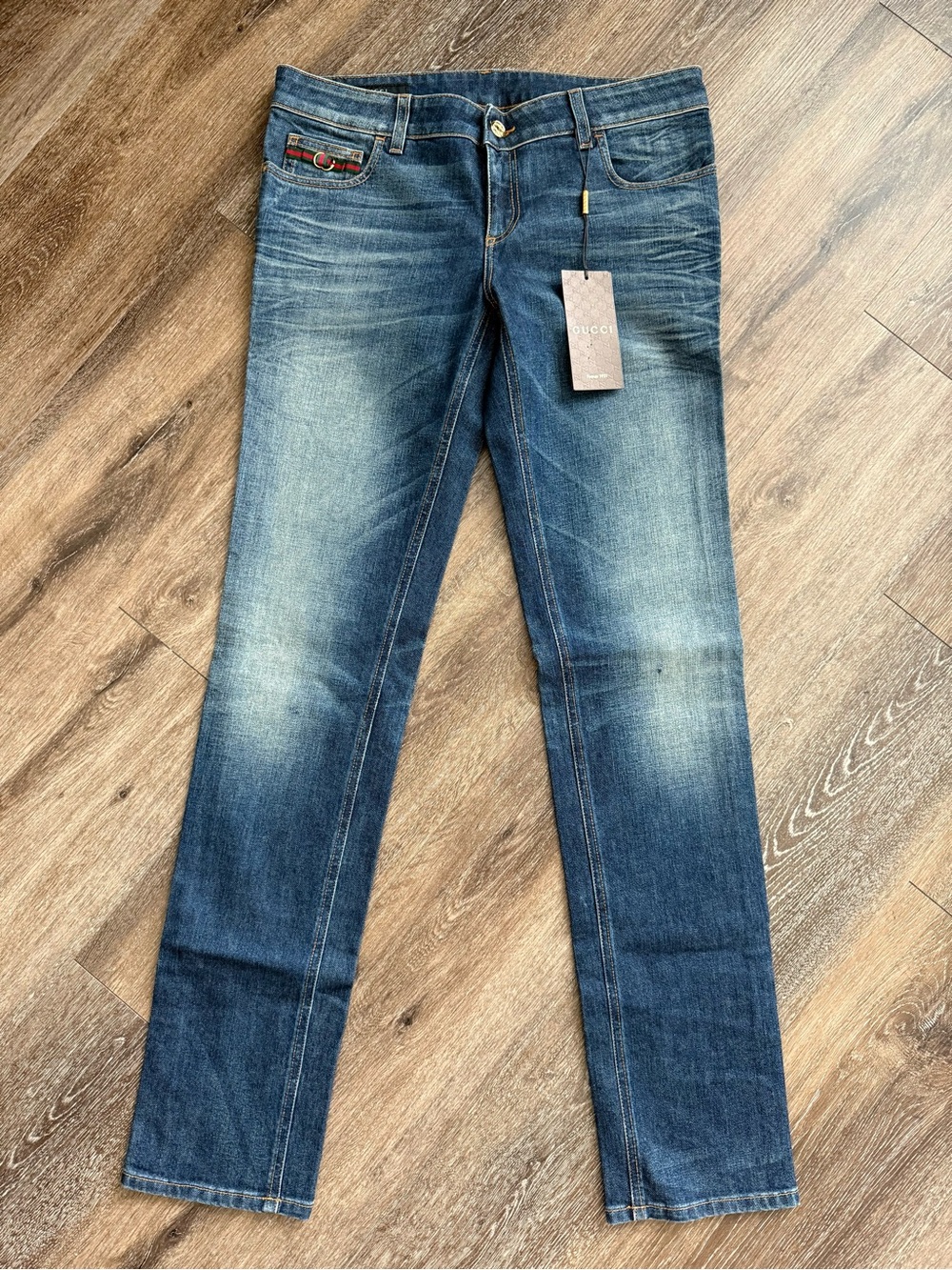 NWT Gucci Y2K Web Stripe GG Logo Straight Leg Jeans 28 US 8 Made in Italy
